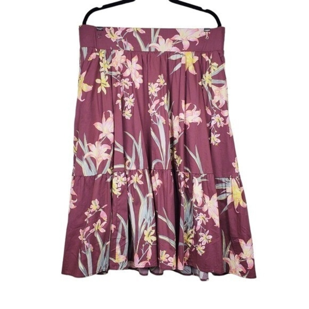 Torrid Womens Purple Mauve Tropical Floral Print Tiered Midi Skirt Size 1X NWT